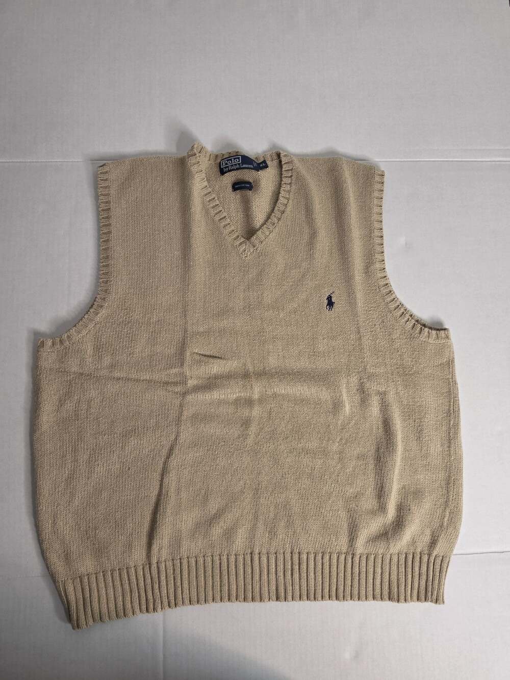 Polo Ralph Lauren Men's Sweater Vest Sz XL Tan Cotton V Neck Pullover Preppy